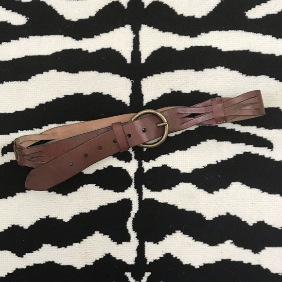 Vintage Accessories - Vintage Leather & Brass Wide Braided Belt